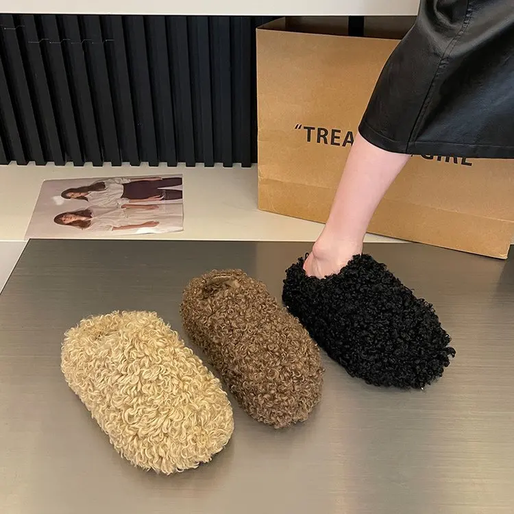 

Winter 2025 Fashion Women's Shoes Comfortable Plush Velvet Warm Slippers Home Non-slip Lightweight Soft-soled Indoor Slippers