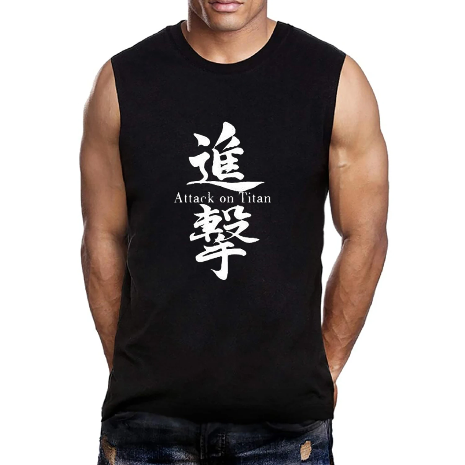 Japanese Anime Attack on Titan Graphic Print Harajuku Mne\'s Sleeveless T-Shirt Casual Fashion Plus Size Tank Tops for Men