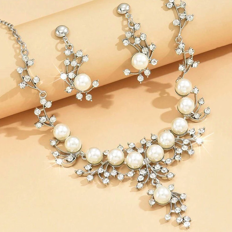 1set Fashion Necklaces Earrings Jewelry Set Women\'s Party Daily Sacrament Wedding Accessories Women\'s Pearl Earrings Jewelry Set