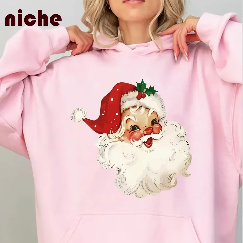 

Christmas Style Women Hooded Sweater Hoodie Santa Graphic Print Chic Cotton Soft Fabric New Loose Oversize Sweatshirt