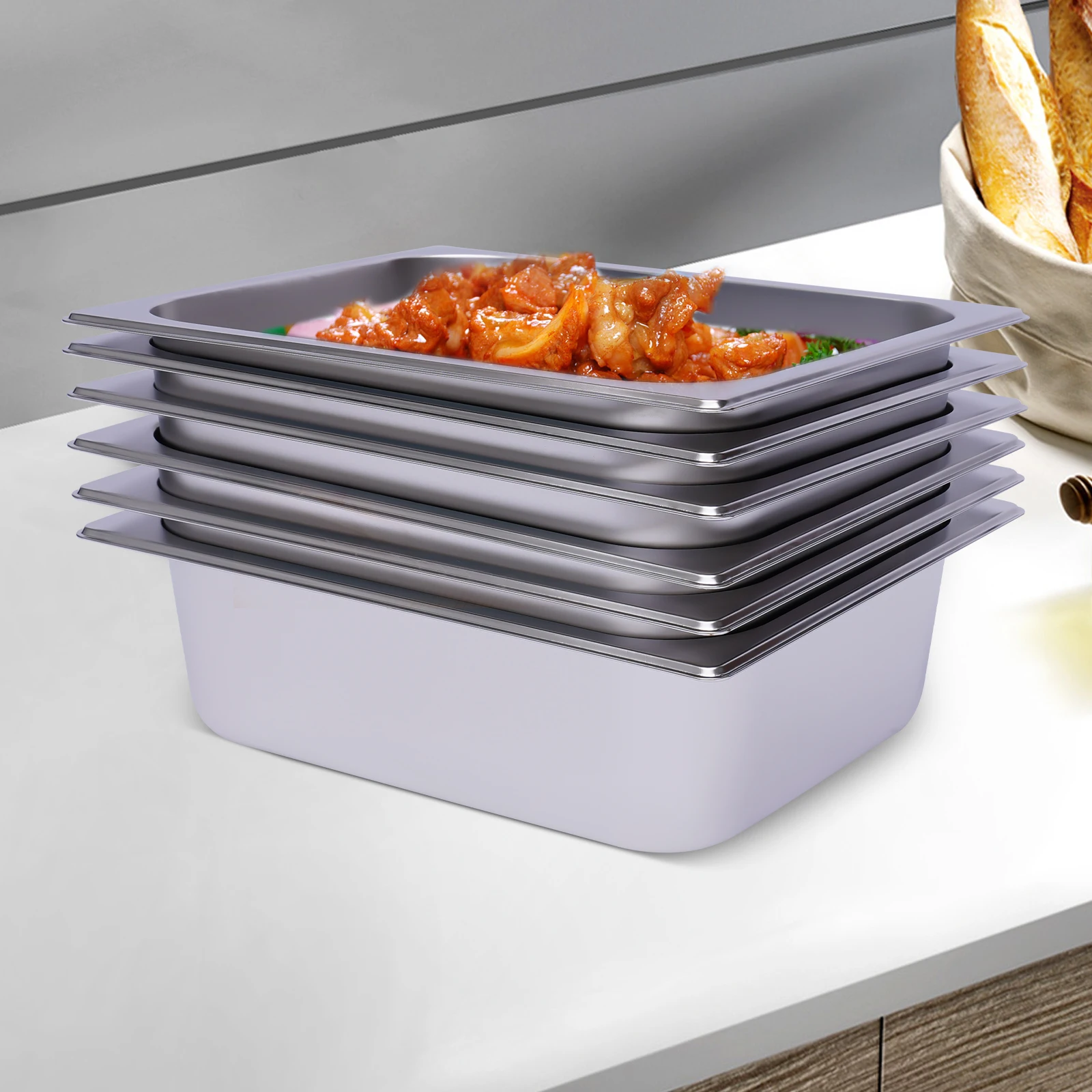 6 Pack 4" Deep 1/2 Size Stainless Steel Steam Table Pans Hotel Food Prep Pan NEW