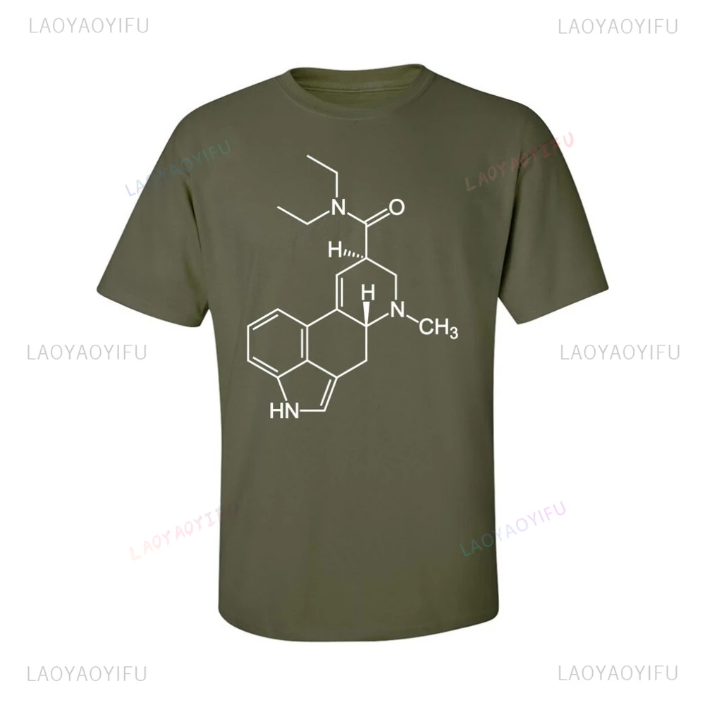 Molecule Lysergic Acid Diethylamide 2D Structural Formula Graphic Printed T Shirt Casual Fashion Short Sleeve Cotton Unisex Tees