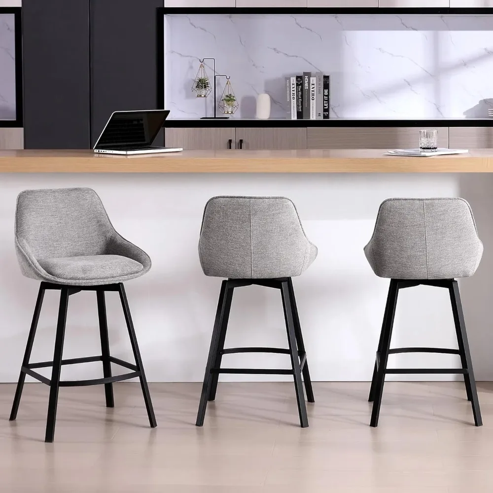 

Swivel Bar Stools Set of 3, 26'' Modern Counter Height Barstools with Backs, Upholstered Linen Fabric Stools for Kitchen Island