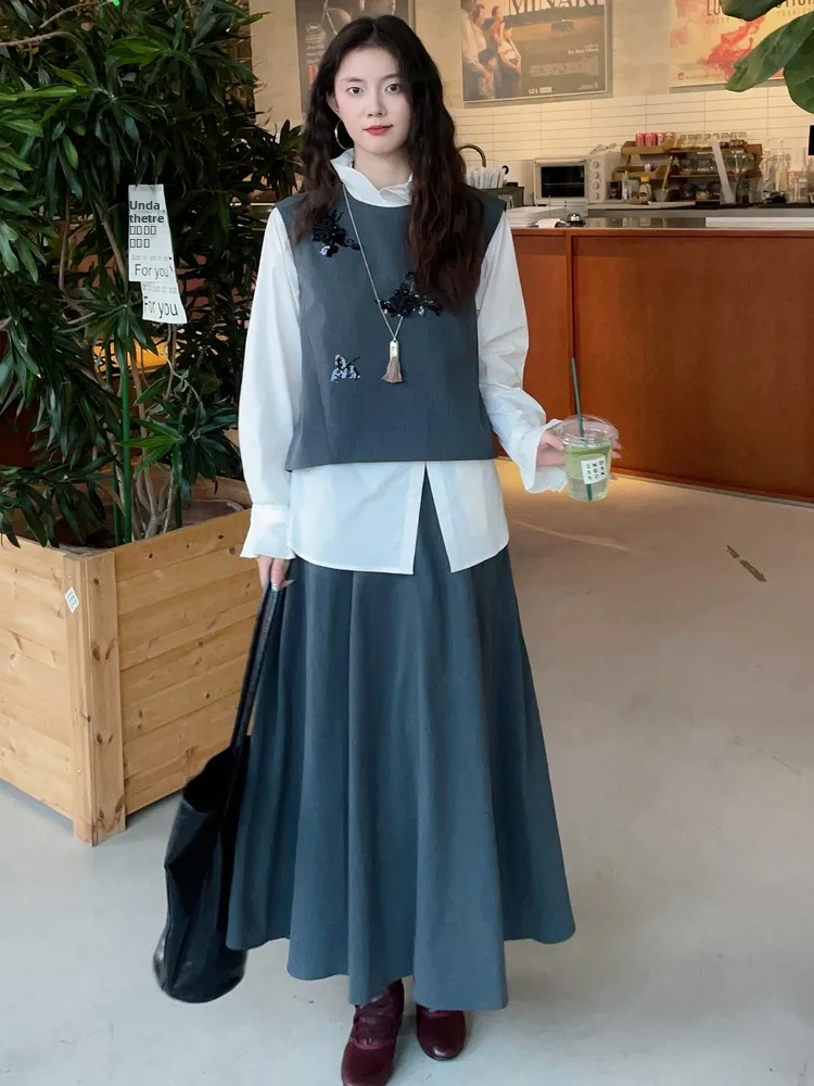 

IANTSUI Autumn Winter ey Simple Commute A-Line Skirt High Waist Women's Skirt Casual Polyester Spandex Blend Skirt