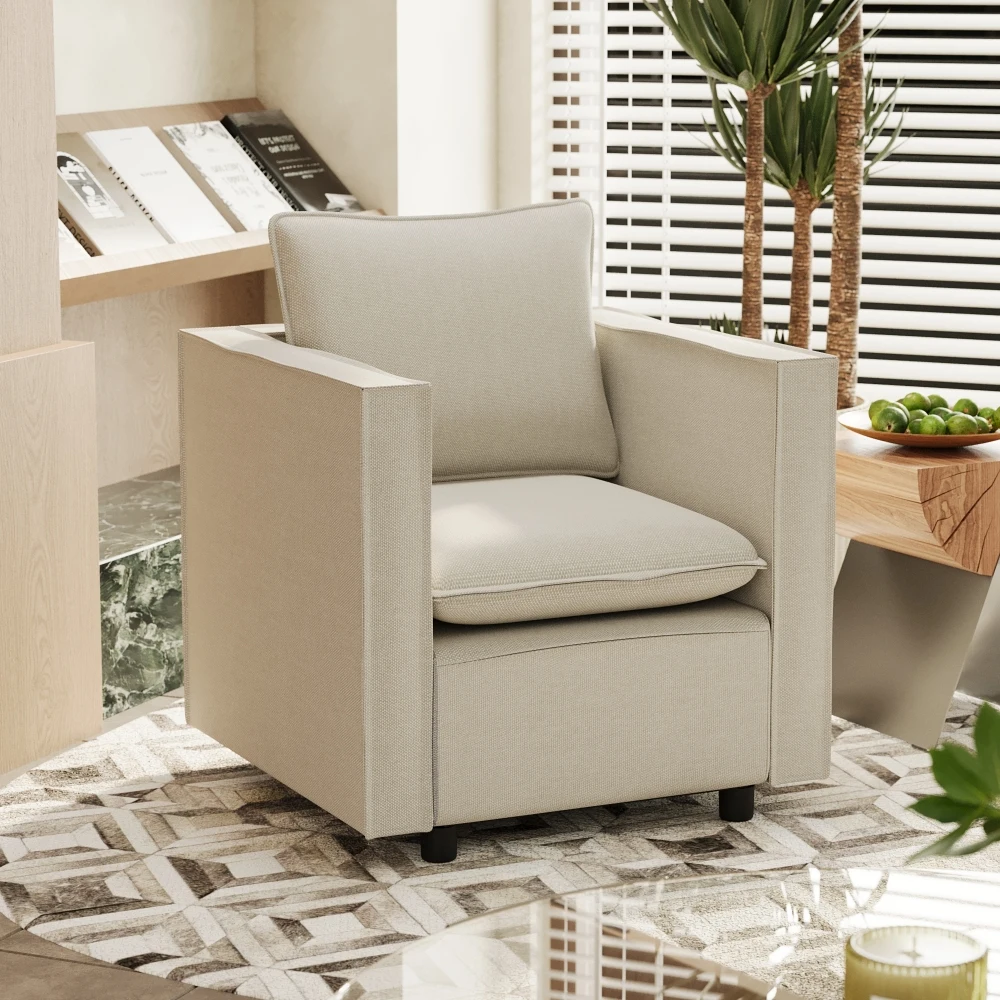 

Decorative chair, comfortable single sofa chair, beige soft and breathable seat cushions, soft cushioned armchair