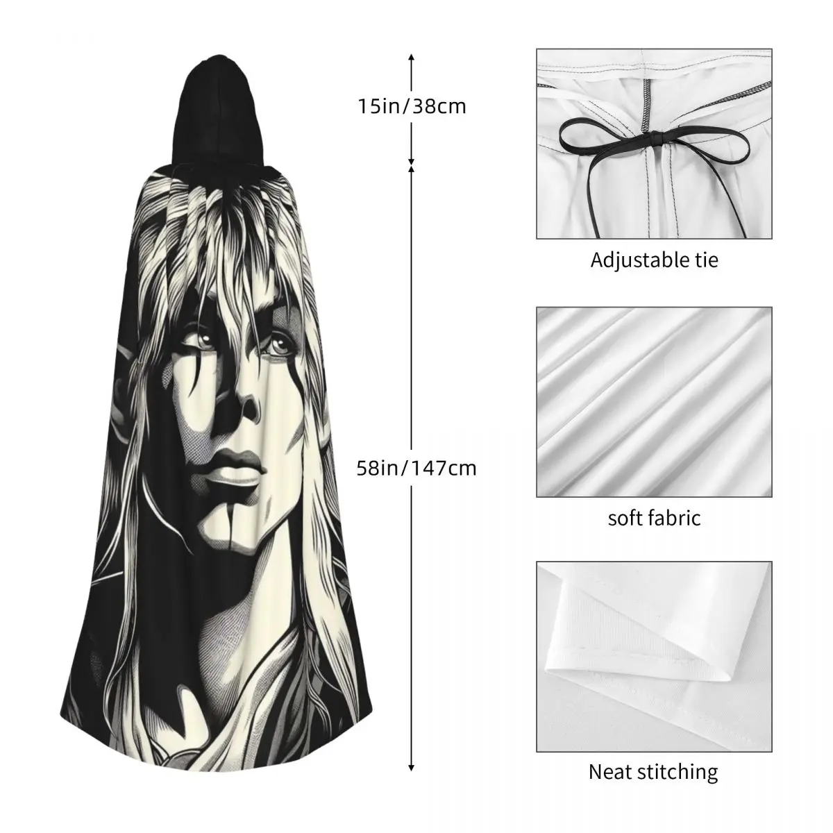 متاهة جاريث عفريت الملك للأبد ستارمان عباءة طويلة بقلنسوة الساحرة القرون الوسطى زي تأثيري كيب هالوين معطف الكبار