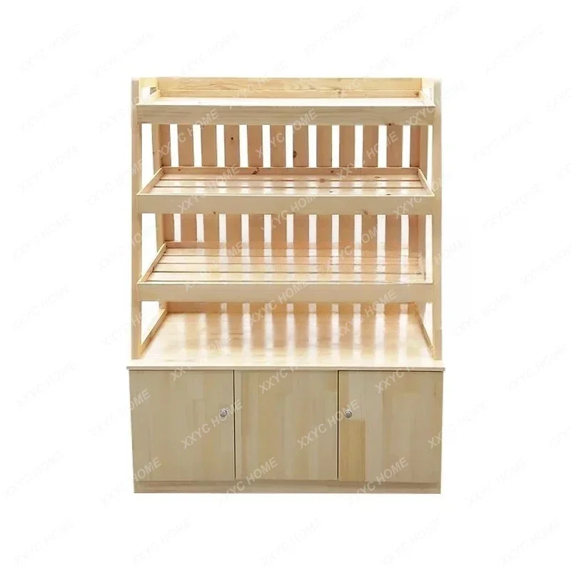 A Solid wood bread shelf Supermarket  Convenience store Cake pastry shelf Middle island cabinet Wooden laminate display cabinet