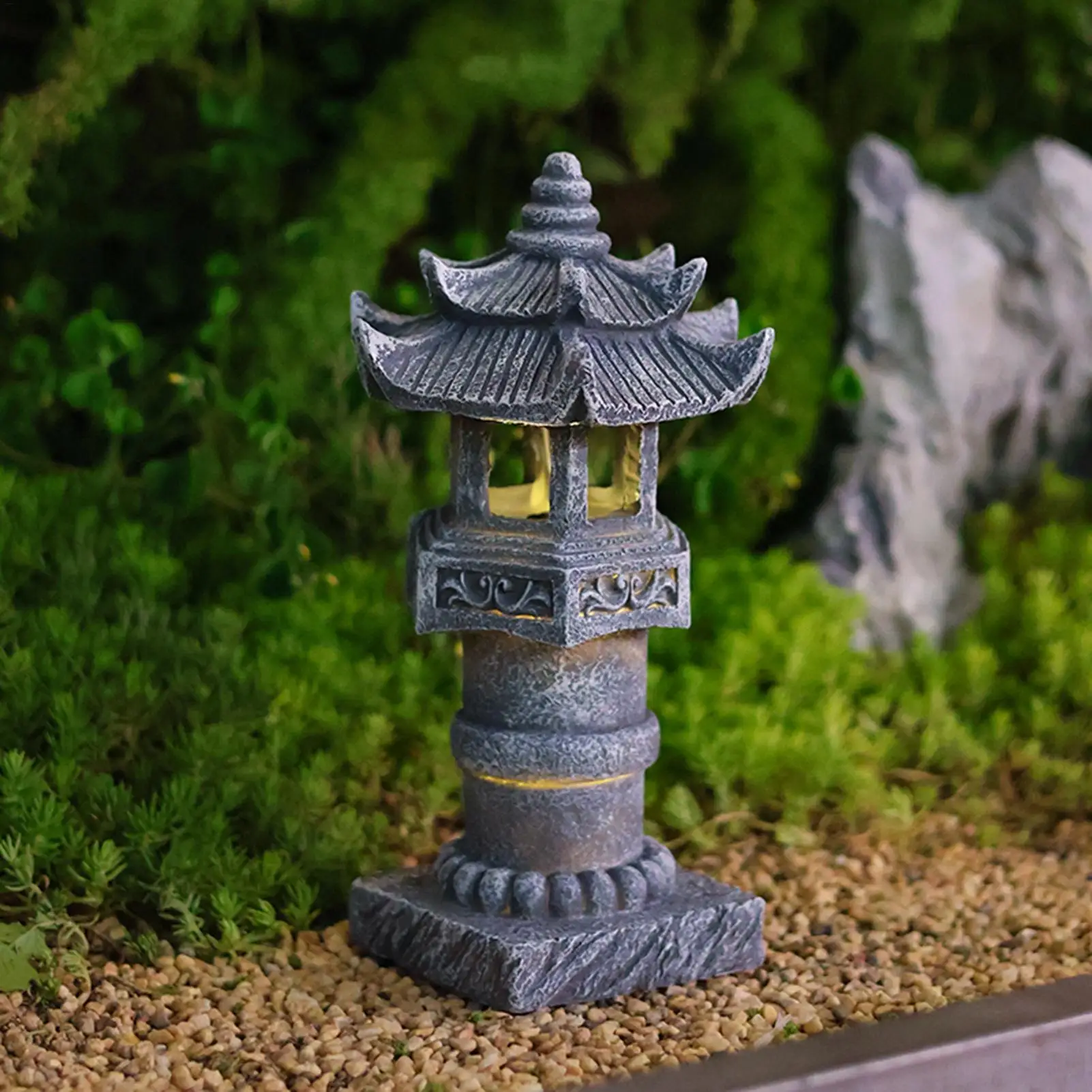 Resin Zen Pagoda Lantern 12 Inch Waterproof Decorative Solar Lights Garden Buddha Decor Patio Backyard Meditation Home Ornament