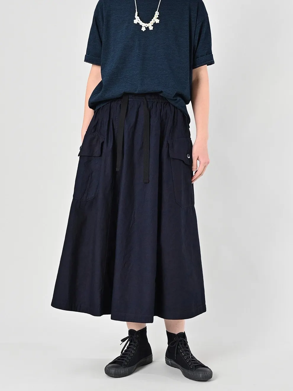 Loose A-Line Skirt Denim Color Weave Half-length Pocket Workwear Skirt Summer New Style Japanese Design Midi Skirt for Women