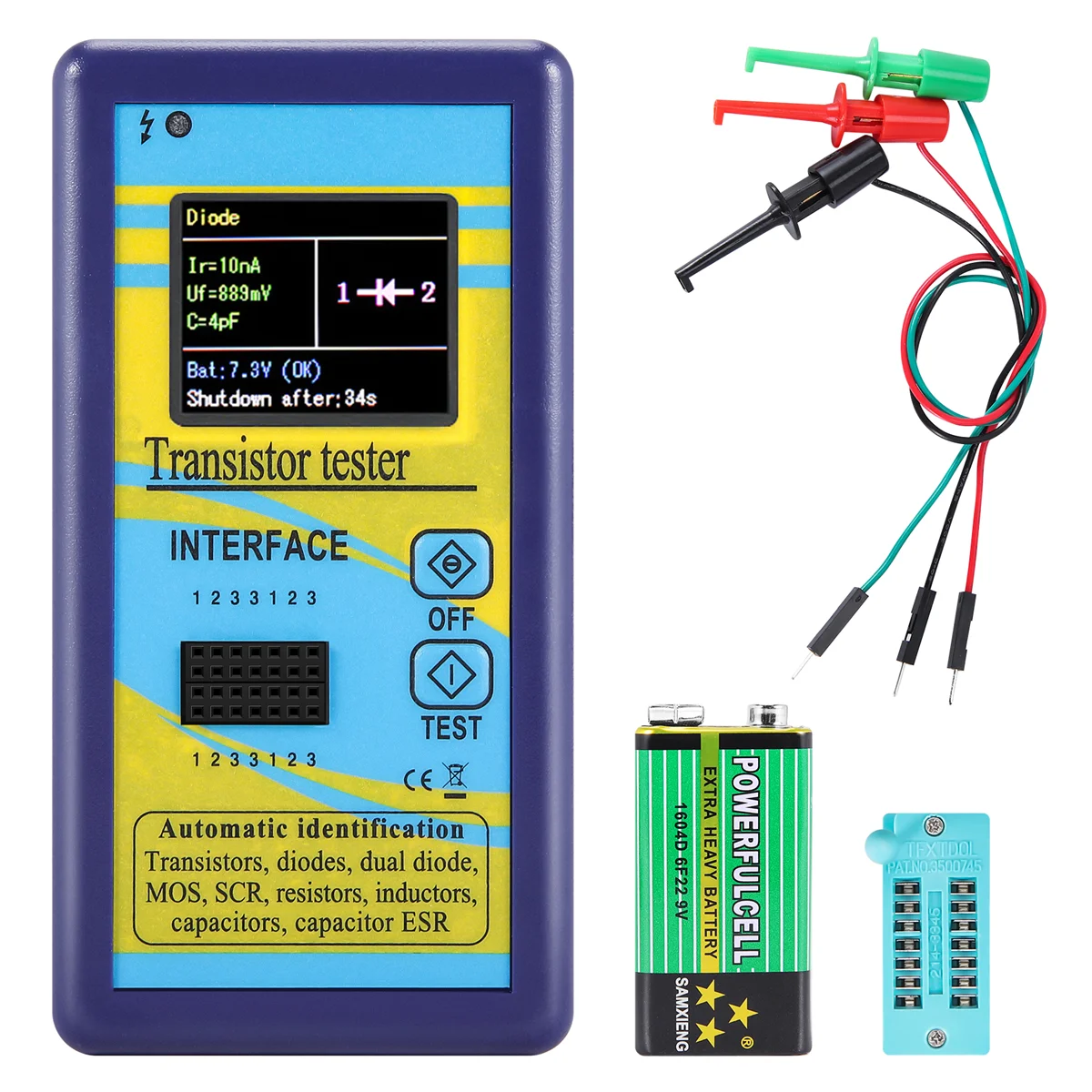 Transistor Tester,M328 Automatic Checker Detector Capacitor Tester for NPN PNP Diode Resistor Inductor Capacitance Blue