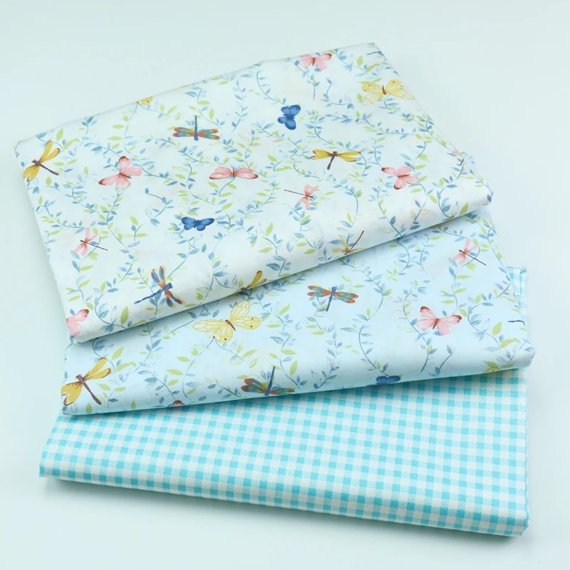 Handmade Cotton Fabric for DIY, Cartoon, Gragonfly, Butterfly, Strawberry, Baby Dress, Skirt, Home Decor, Decal Fabrics