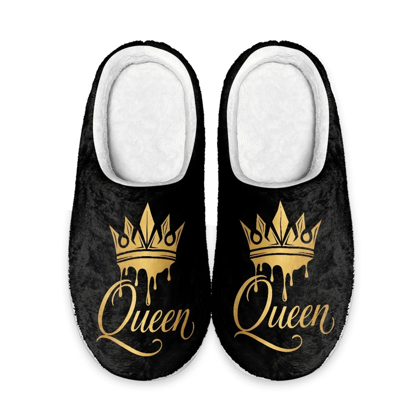 PENSTROLL Golden Queen Crown Closed Toe Cotton Slippers Size 35-47 for Spa House Slippers for Extra Wide Feet Men Women