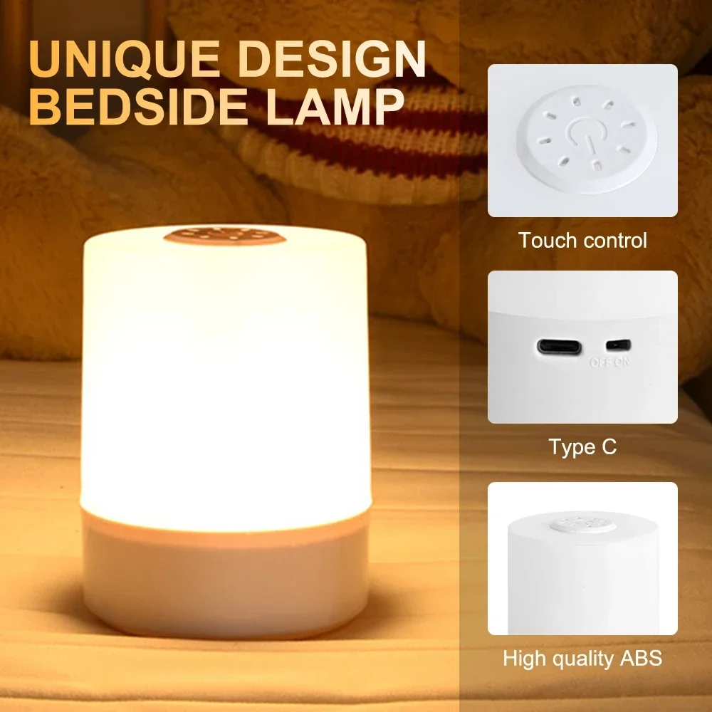 Touch Night Lamp 3 Modes Dimming Bedroom Bedside Lamp USB Charging Night Light Ambient Light Soft Light Table Lamp For  Gift Led