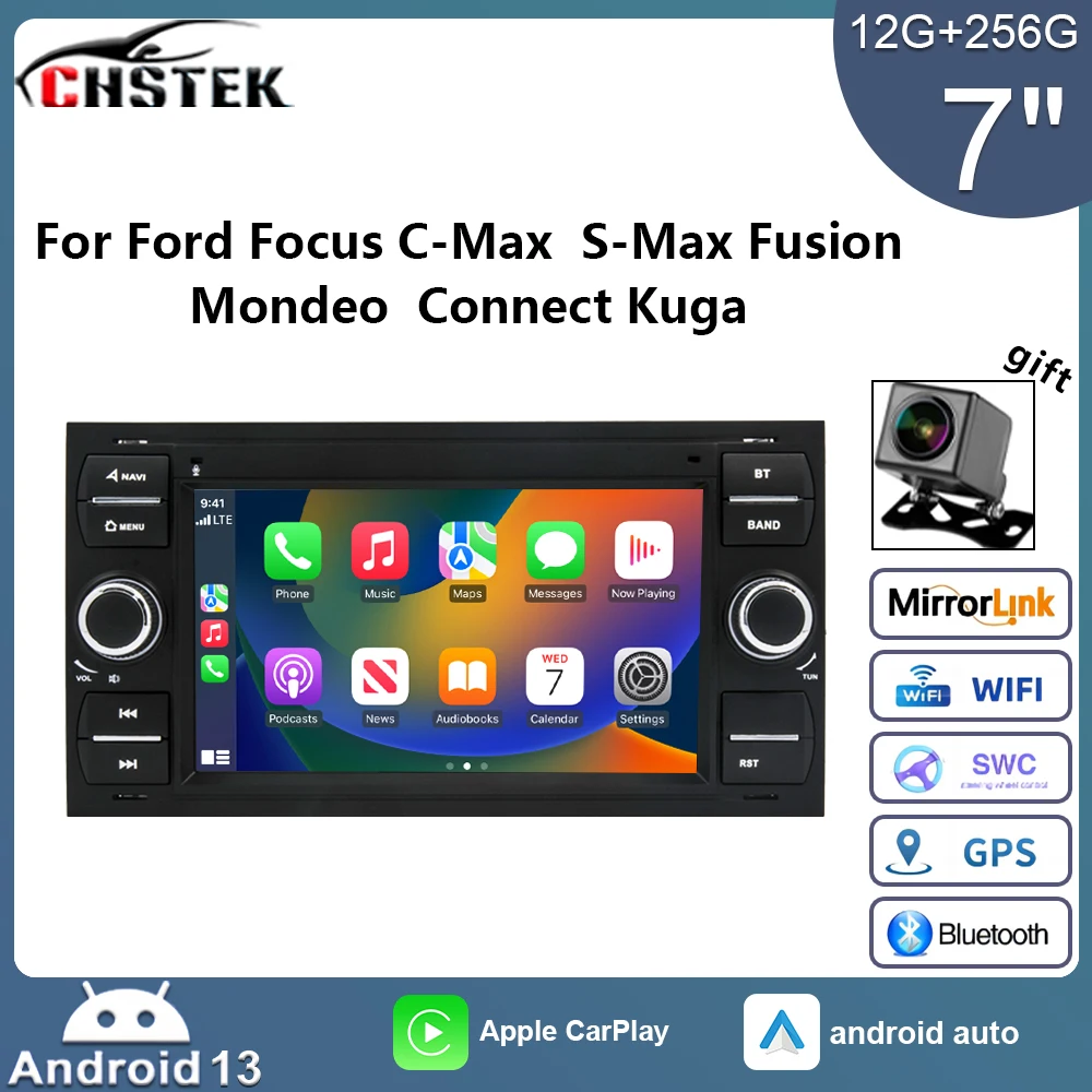 CHSTEK Car Radio Android 13 for Ford C-Max 2003-2010 S-Max 2007-2009 Connect 2007-2009 Qualcomm Stereo Carplay Navigation Wifi