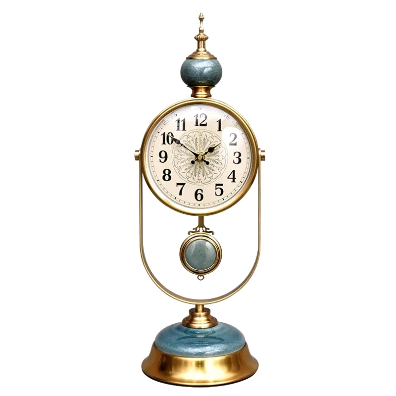 

Luxury Ceramic Table Clock Metal Silent Living Room Vintage Table Watch Desk Clock American Retro Bedroom Home Decoration Gift