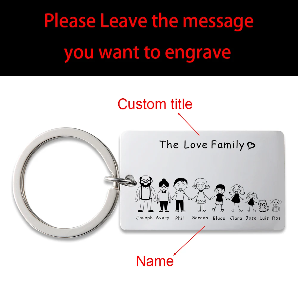 Custom Keychain Engraved Personalized Family Gifts For Parents Children Present Keyring Bag Charm Families Member Gift Key Chain