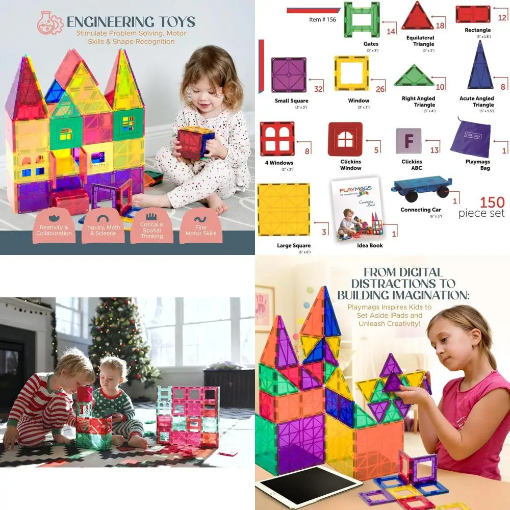 ชุดตัวต่อแม่เหล็ก: บล็อกสร้างแบบ 3 มิติ 150 ชิ้น ของเล่น STEM สำหรับเด็ก พร้อมรถ 1 คัน