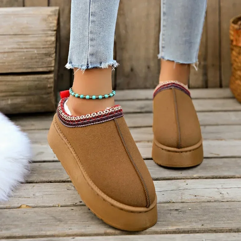 

2024 New Women's Wool Slippers Warm Platform Wool Low-top Snow Boots Slippers Women's Outdoor Anti-Slip Boots Shoes for Women