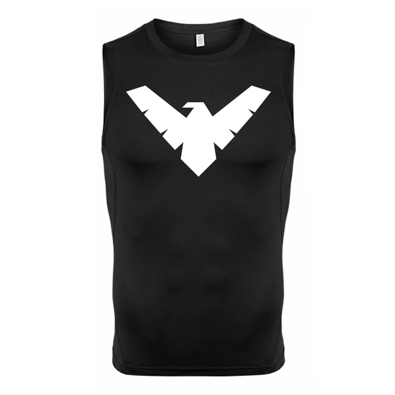 Ärmelloses Kompressionsshirt mit Totenkopf-Flügel-Print für Herren, sportliche, schnell trocknende Tanktops, Fitness-Workout-Lauf-Baselayers, Unterhemden – Detail 14