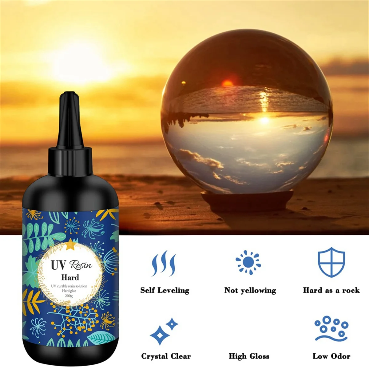 UV Resin 200G Transparent Ultraviolet Curing Clear Hard Type Resin, Solar Cure Resin for DIY UV Resin Jewelry Making