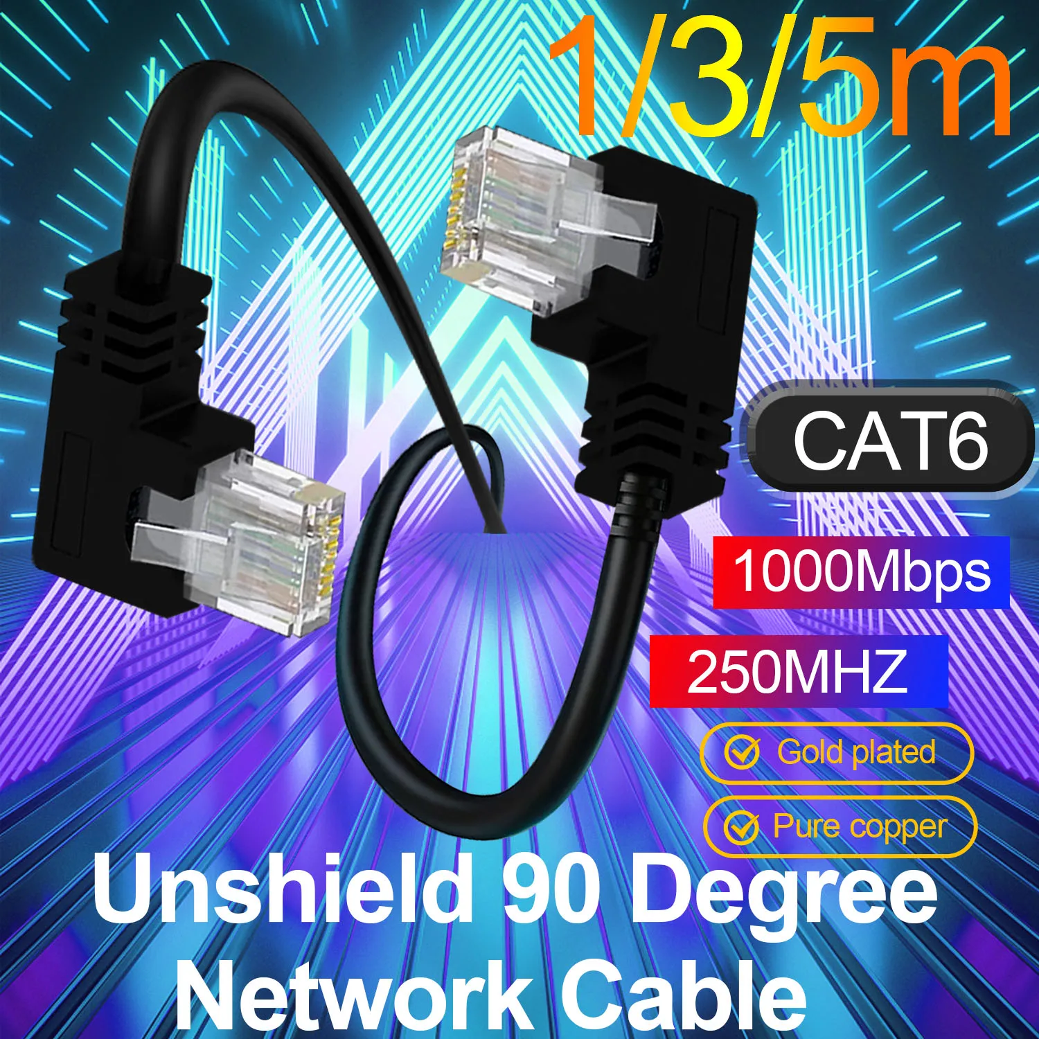 Cat6 90 Degree Ethernet Cable Unshielded 1000Mbps 250MHz RJ45 Network Cable 26AWG Internet Cord Pure Copper UTP  for Computer