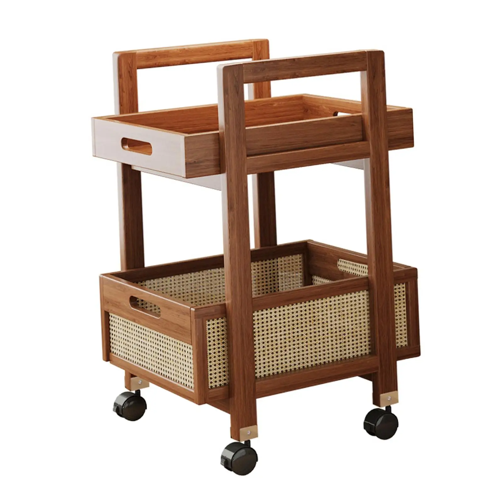 Multifunctional Utility Cart with Shelves Eco Friendly Rattan Tray Desk for Bathroom Dining Room