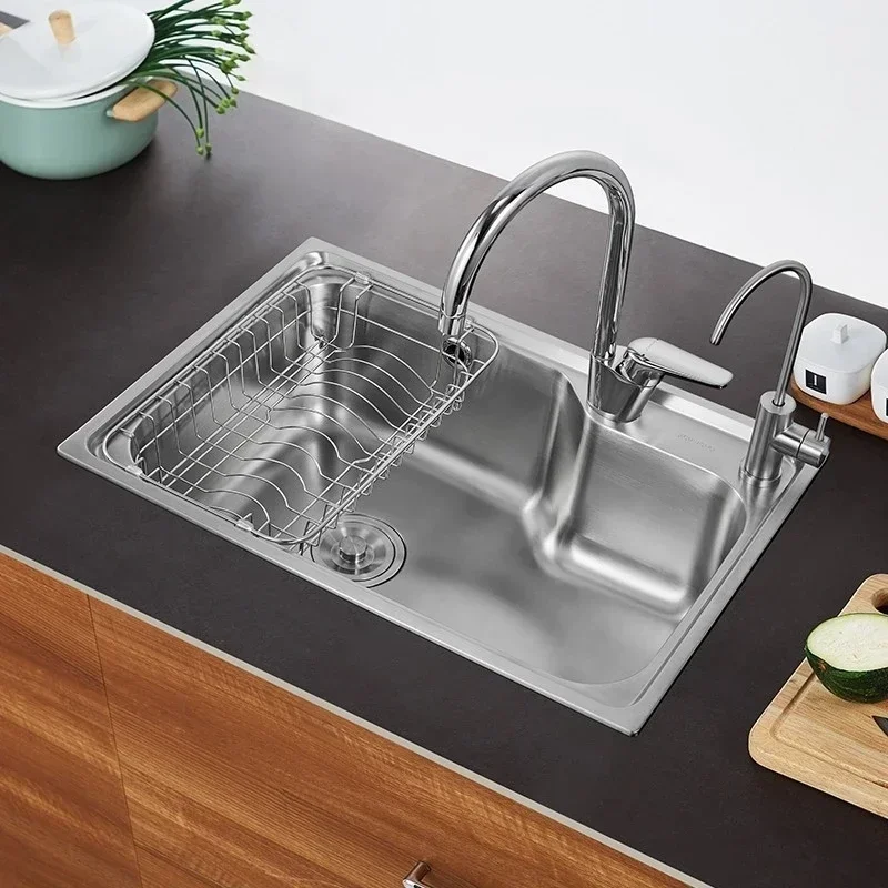 304 Stainless Steel Kitchen Sink With Drain Basket Under Above Counter Single Bowl Kitchen Sink Washing Bowl Hot sales