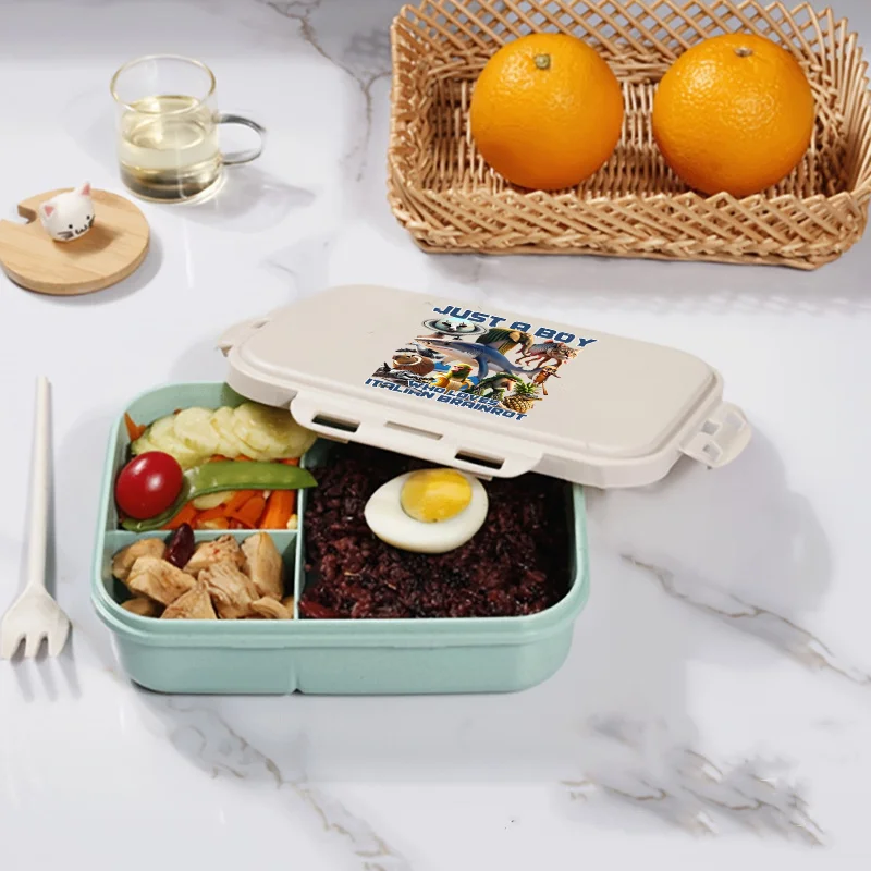 이탈리아 Brainrot 학생 도시락 상자 전자 레인지 편리한 식품 용기 귀여운 그림 휴대용 피크닉 과일 칸막이 도시락 상자
