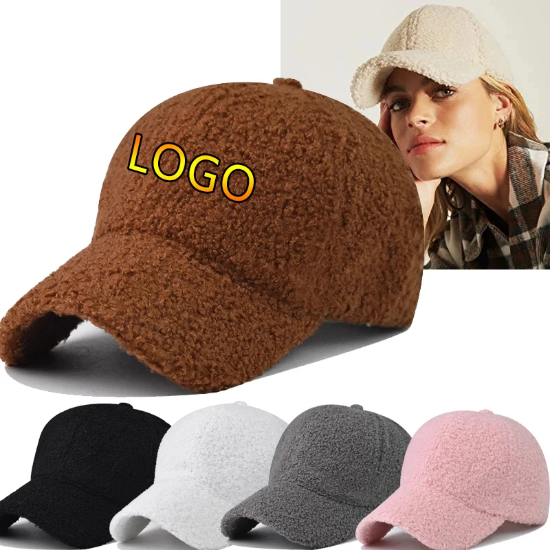 New Custom Logo Unisex Warm Winter Caps Wool Thicken Baseball Cap Women Snapback Adjustable Trucker Hat Hip-hop Casual Dad Hats