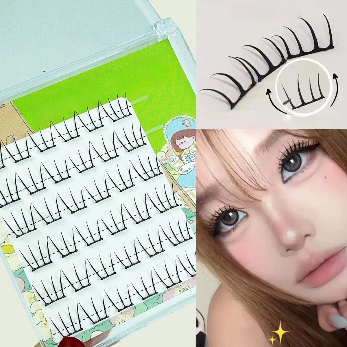 Kleberfreie falsche Wimpern für Mädchengruppen im koreanischen Stil mit 36 Clustern, natürliche und realistische C-Locken für den täglichen Gebrauch, Anfänger