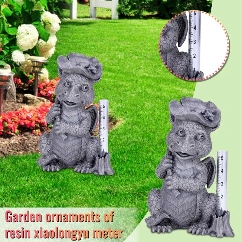 Resina dragão medidor de chuva ao ar livre estátua medidor nível água à prova dwaterproof água estátua dragão para decoração do jardim ornamento acessórios