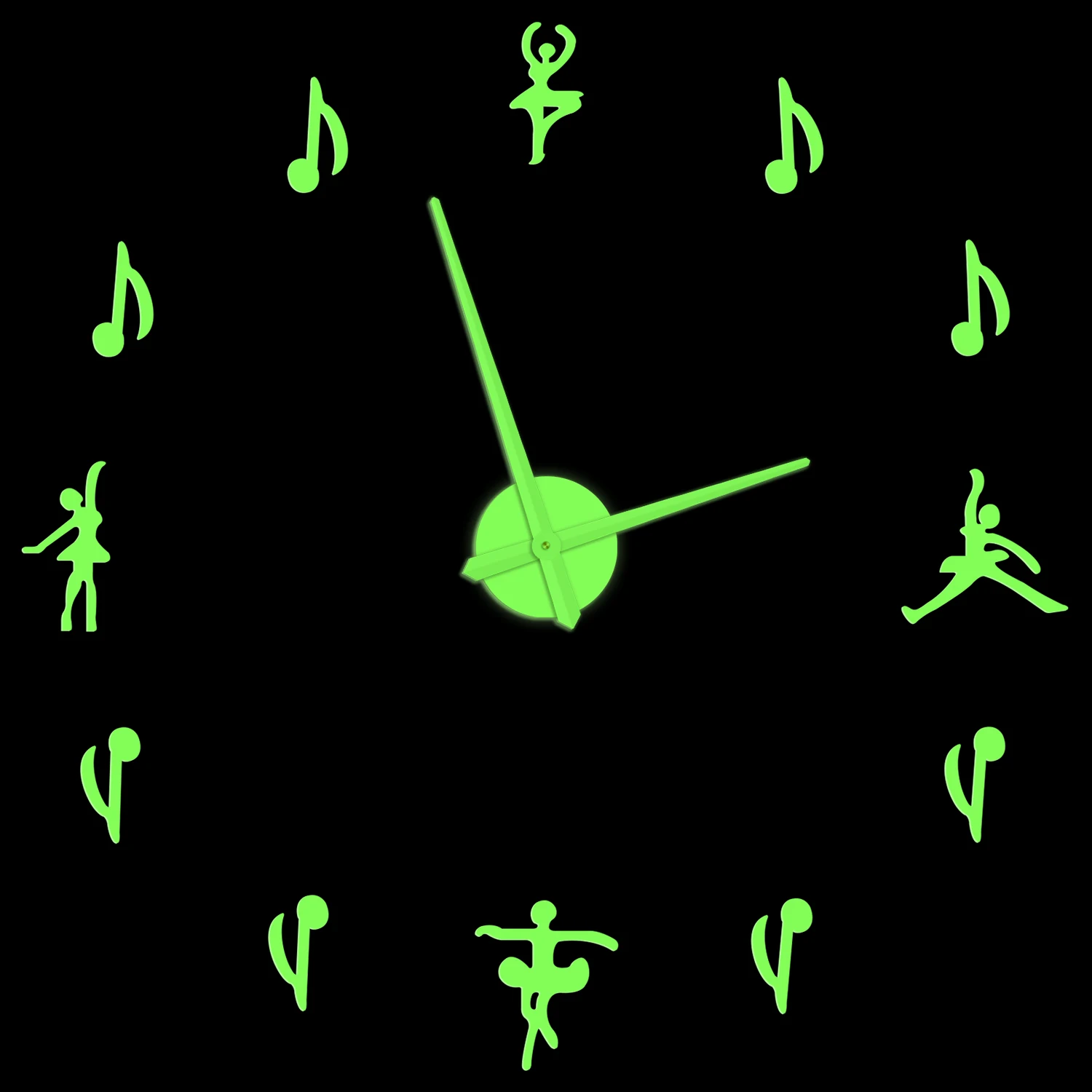 

Ballet Dancer Music Notes Luminous Wall Clock For Dancing Studio Decor Ballerina Frameless DIY Stickers Giant Watch Glow In Dark