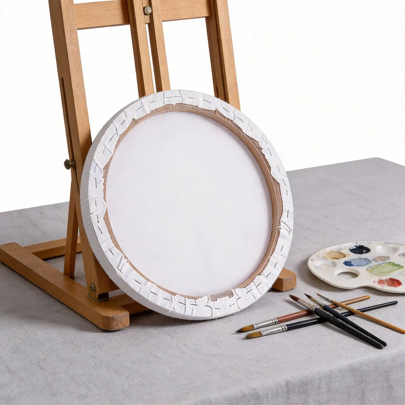 2Pcs 30Cm Circular Canvas for Oil Painting Premium Cotton Fabric Stretched on Wooden Frame Ideal for Painting Practice Sketching