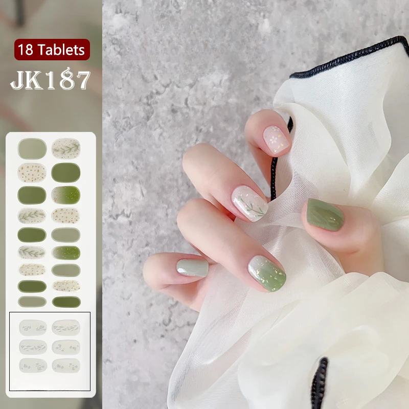 

Зеленые природные очаровательные гелевые наклейки для ногтей, розовые клейкие ползунки с цветком тюльпана, долговечные полуотвержденные гелевые наклейки для ногтей с полным покрытием