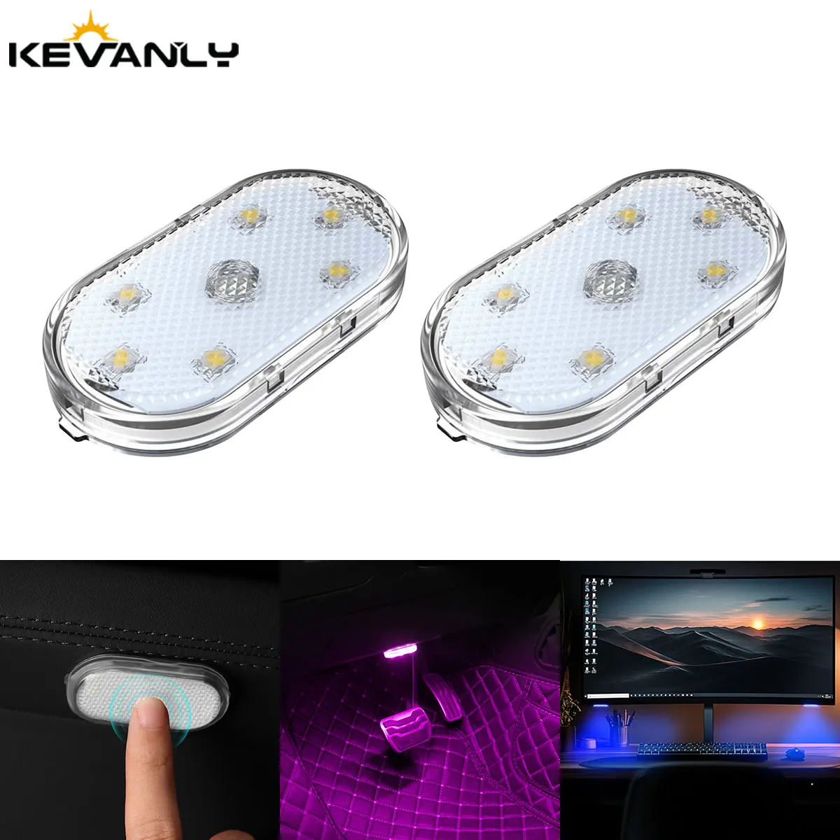 2/5/10x Touch Sensor USB LED Interior light Car Ceiling Lamp Reading Light Rechargeable White Car Roof Interior Door Decorations
