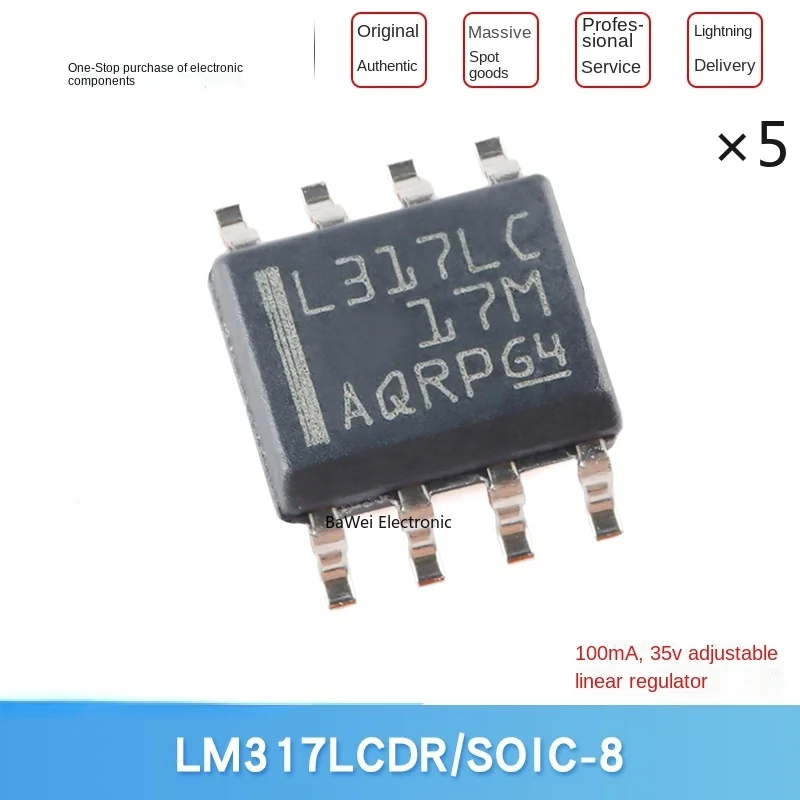 Original LM317LCDR SOIC-8 Adjustable Linear Regulator Chip Core Set (5PCS)