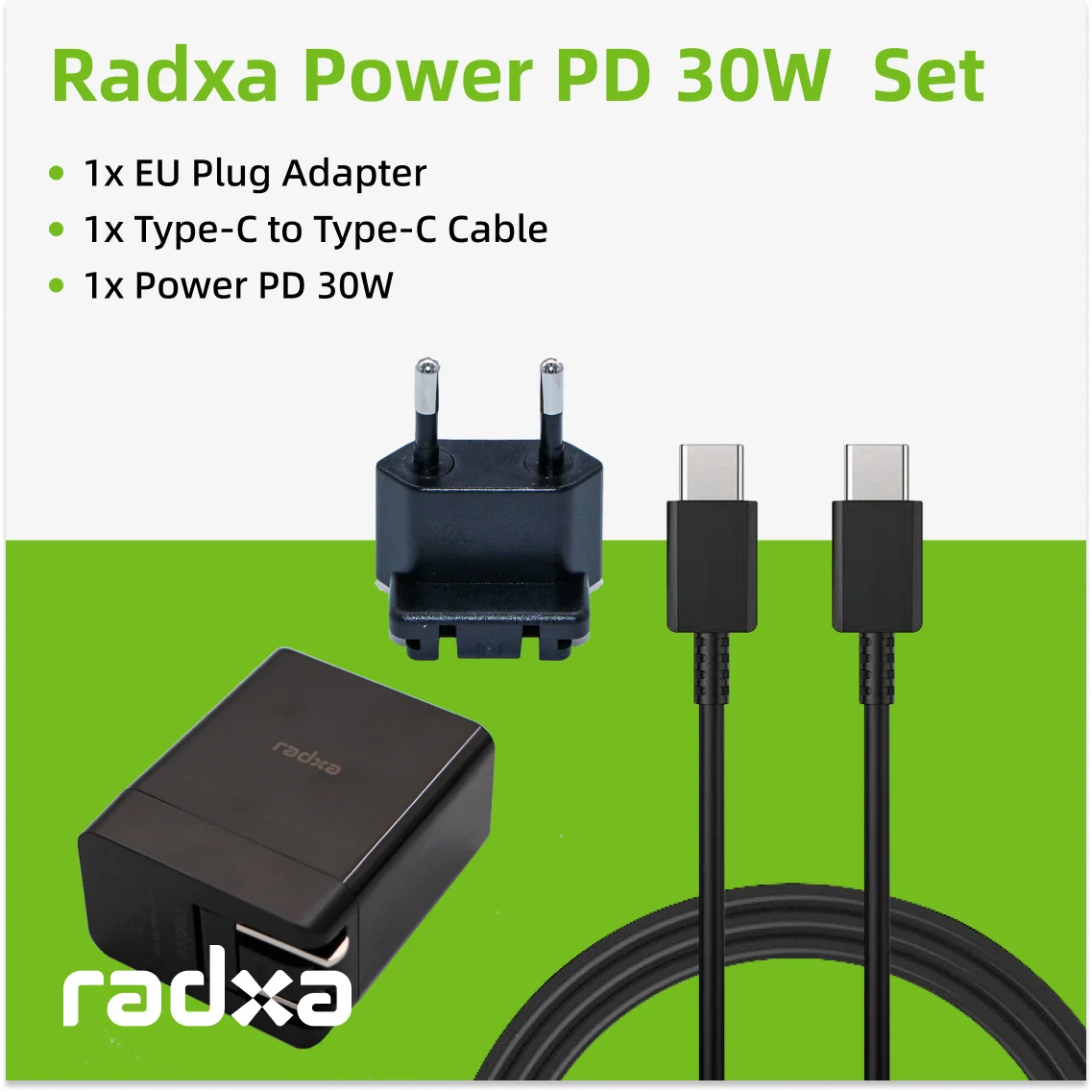 Radxa Power PD 30W and Power Plug Adapter EU/AU/UK and C to C Cable for PD 30W-normal