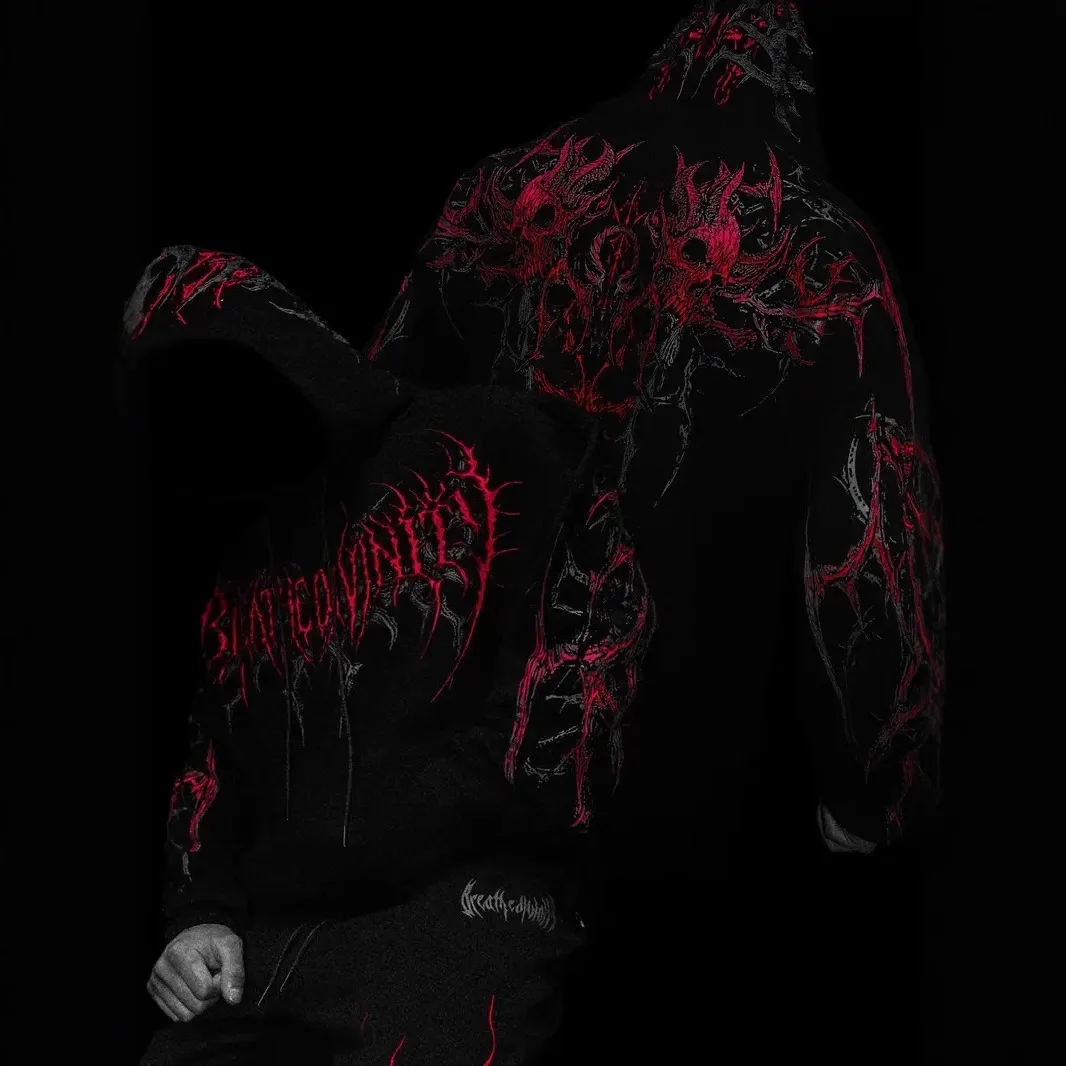 BD nueva sudadera con capucha para hombre, ropa de calle con estampado de calavera superior de talla grande, chaqueta con capucha forrada de lana de manga larga Vintage de otoño