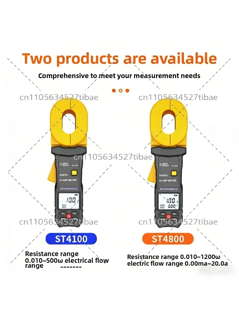 ST4100 Digital LCD Clamp Ground Resistance Meter Ground Earth Resistance Meter Tester Resistance range 0.010~500Ω Data Storage