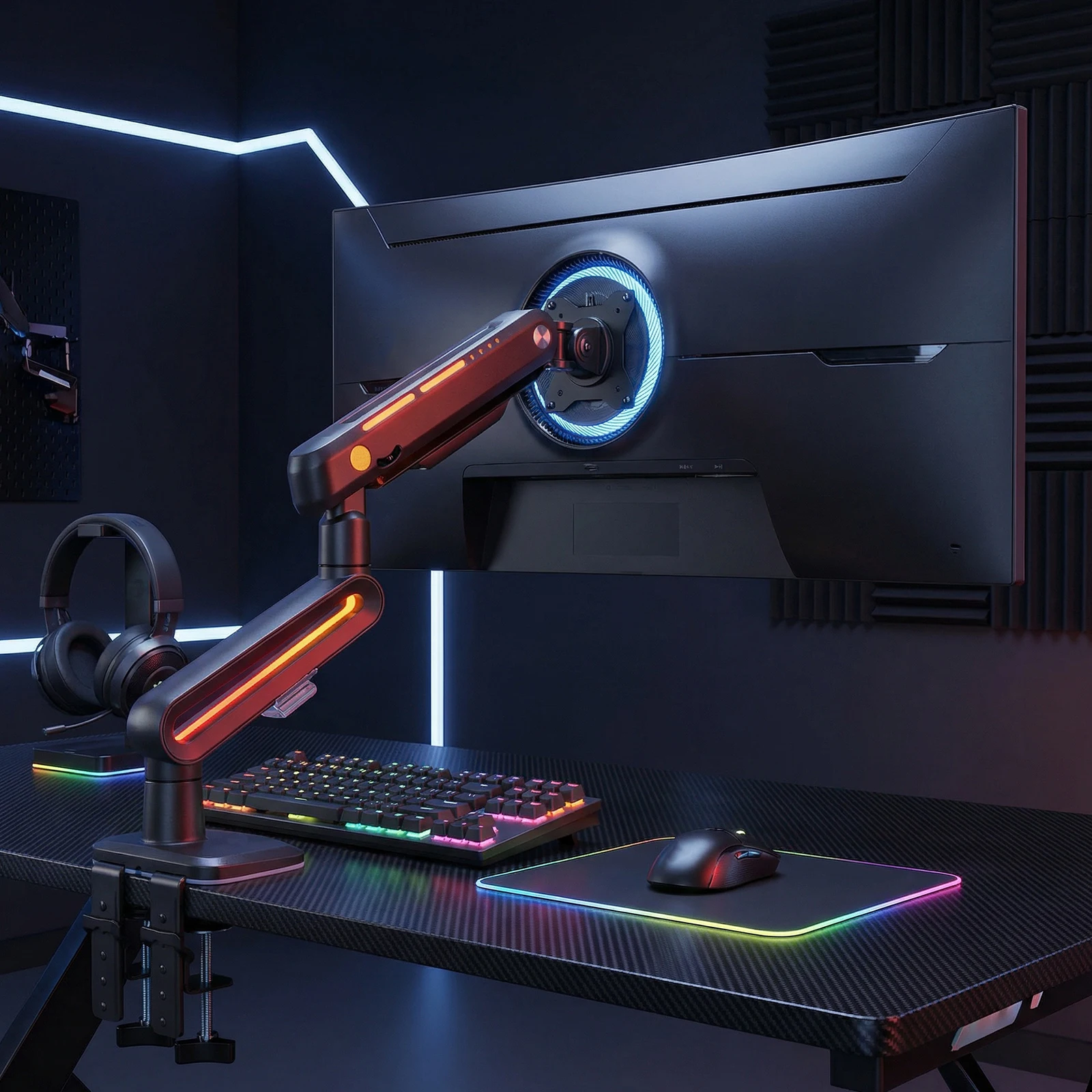 

Gaming Monitor Mechanical Arm Load Up To 20 KG Long Arm Extension Rod RGB Ultrawide Screen Desk Mount for 32 To 60 Inches Screen