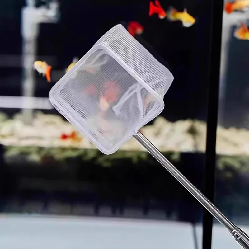 Aquarium Square Fishing Net With Suction Cup Extendable Long Handle Fishing Gear For Catching Fish Shrimp Tank Clean Supplies
