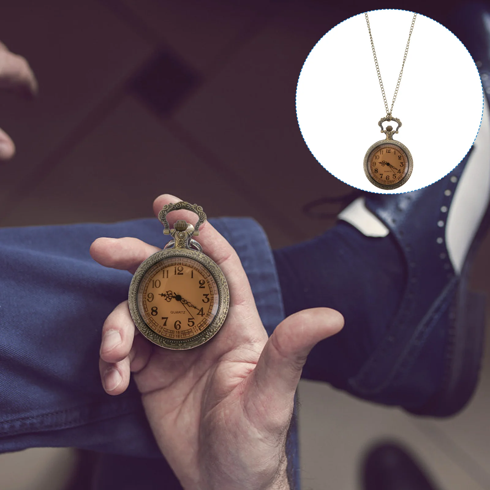 

Vintage Pocket Watch Retro Flip Clock Glass Cover Clamshell Design Quartz Movement Chain Pendant Hanging Watch For