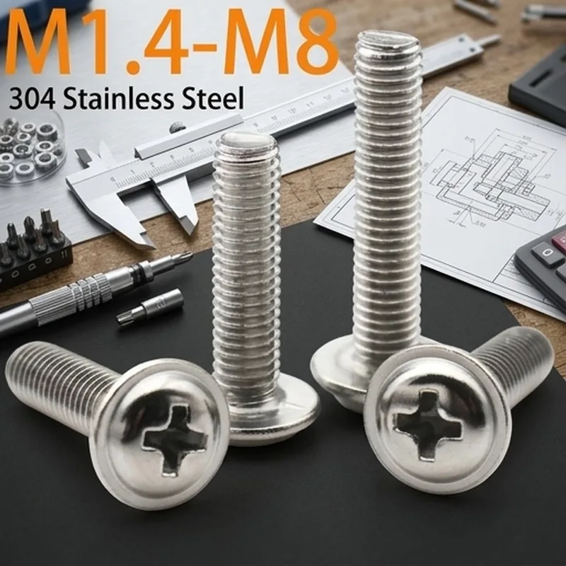 304 Stainless Steel Phillips Pan Head Screws with Washer, Laptop Small Machine