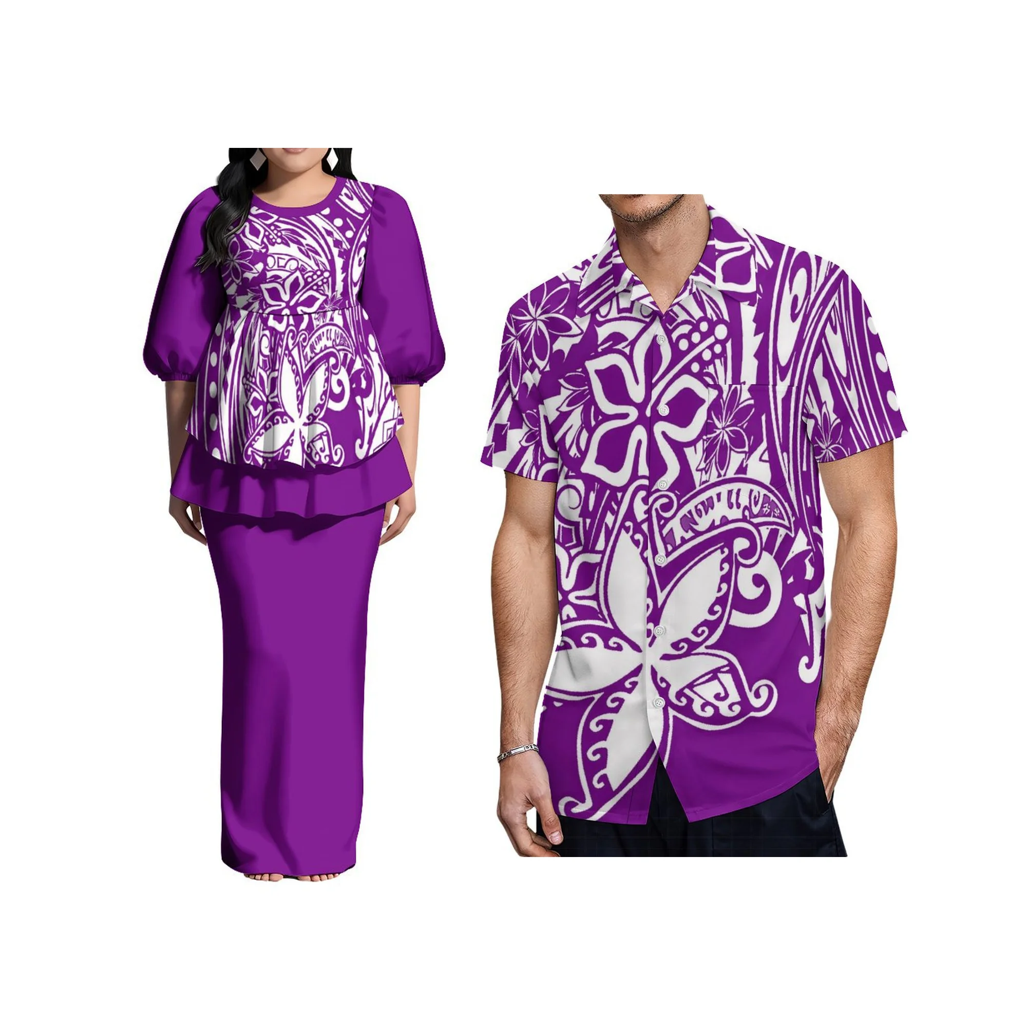 Plus Size Pacific Island Art Design Women Dress Custom Polynesian Puletasi Bubble Half Sleeves Party Two Piece Frill Dress