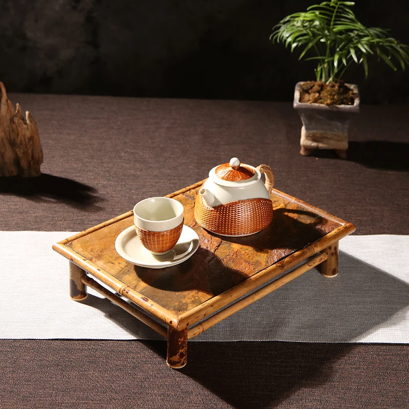 Creative Mei Luzhu Black Bamboo Rock Bamboo Tea Tray Dry Pour Tea Tray Zen Tea Platform Teaware Storage Tray Coaster