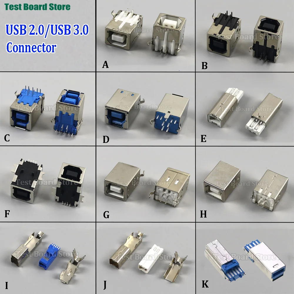2/5/10 Pcs USB 2.0 and USB 3.0 Connector Socket Jack Female Male B Type 90°/180° Connector Soldering PCB Connector Printer Inter