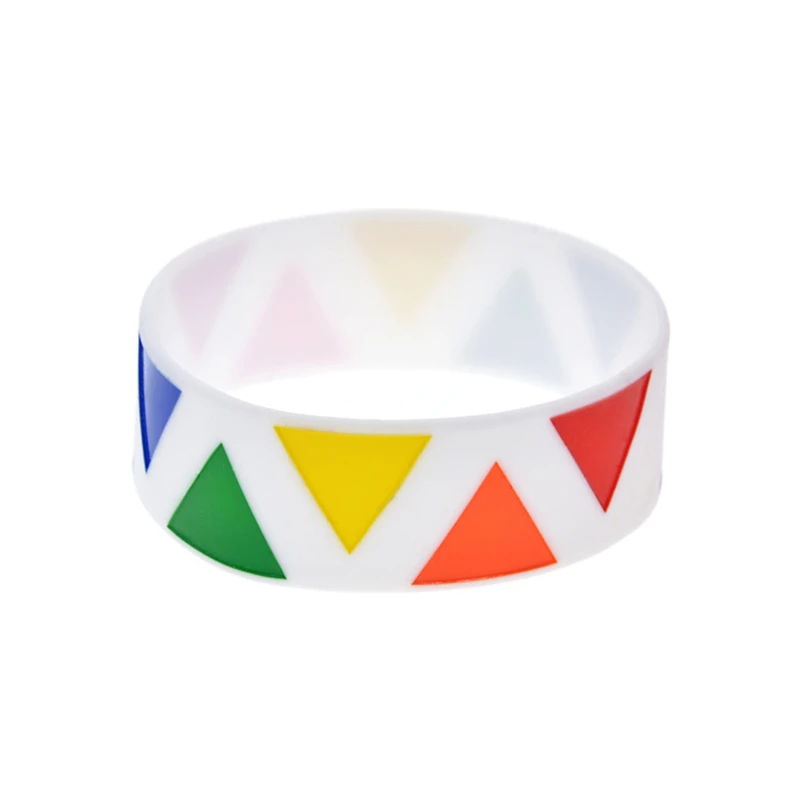 25 Pcs One Inch Wide Colorful Triangle Logo Pride Silicone Wristband Gay Pride Awareness Bracelet White
