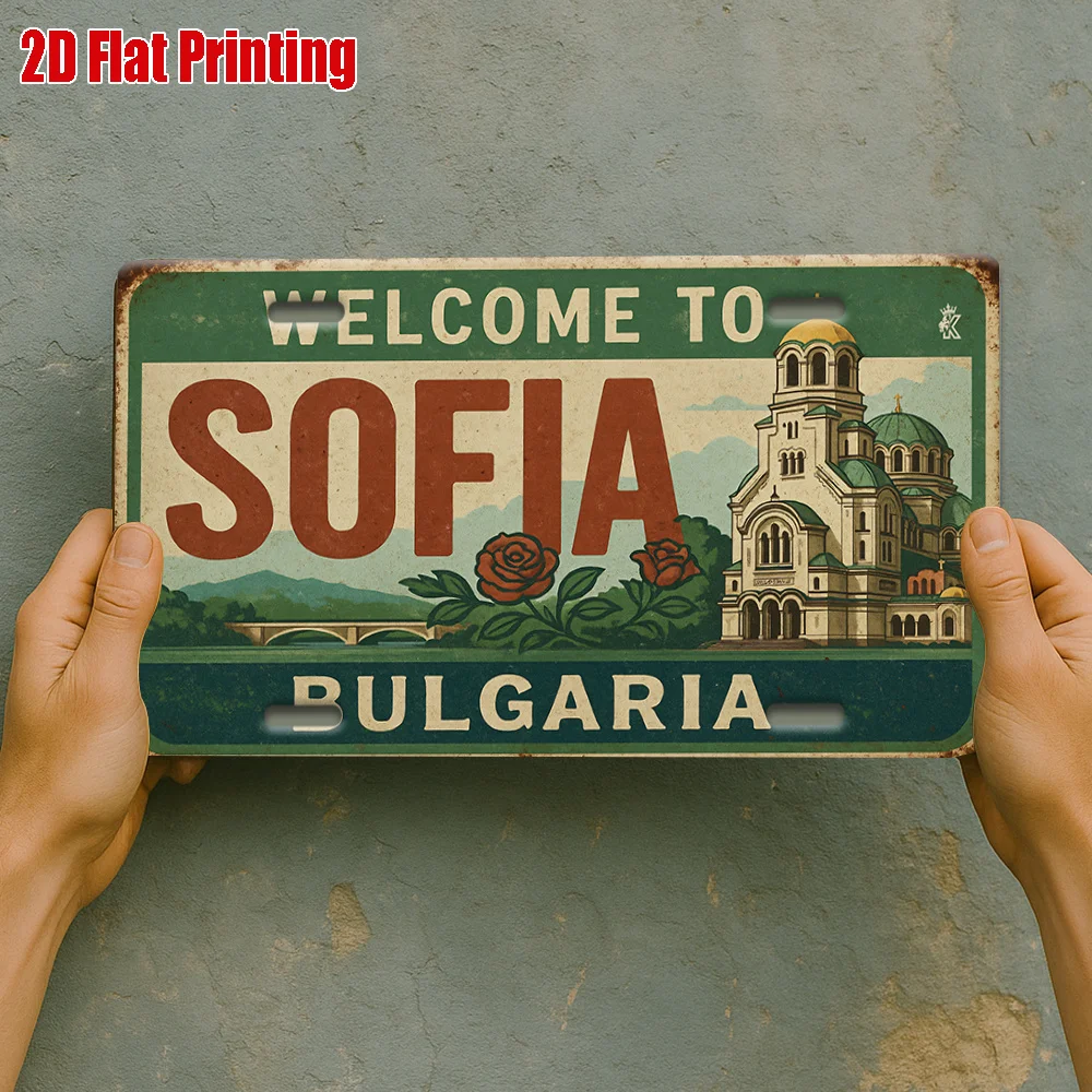 2D Flat, 2D Flat Printing, 1pc, Welcome to Sofia Metal Sign, for Decorationg Only, Outdoor Wall Art (11.8