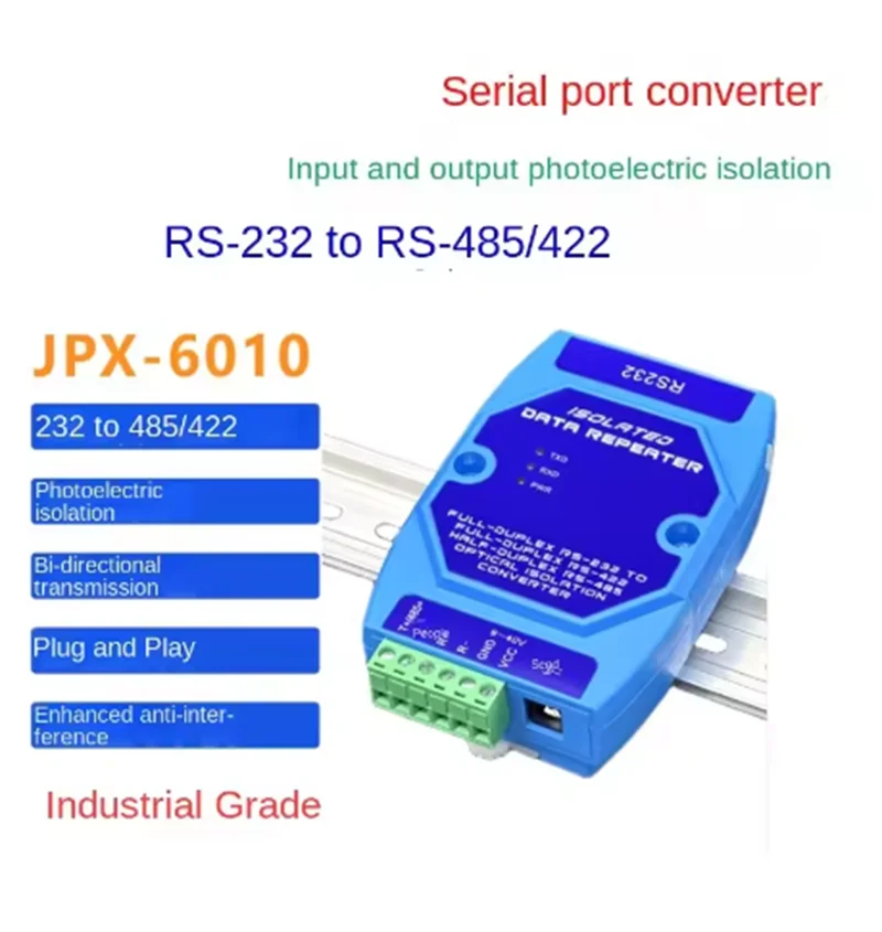 RS232 to RS485 RS422 Din-rail Industrial Photoelectric Isolation Converter of Bidirectional Conversion Active Lightning Protect