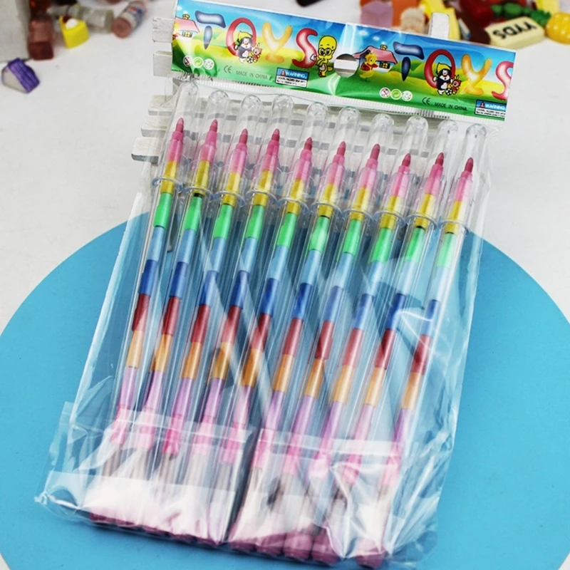 10/24Pcs Color Building Blocks Kids Mini Crayon School Supplies Pencils